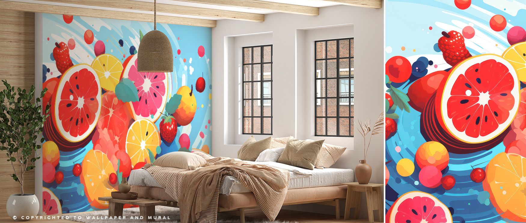 Fruits Approaching Wallpaper radiates freshness, tones enriching interiors with charm. Suitable for kitchens or studies, it uplifts mood naturally. The design thrives on exotic rhythm, weaving balance into walls. It enhances homes gracefully, turning spac