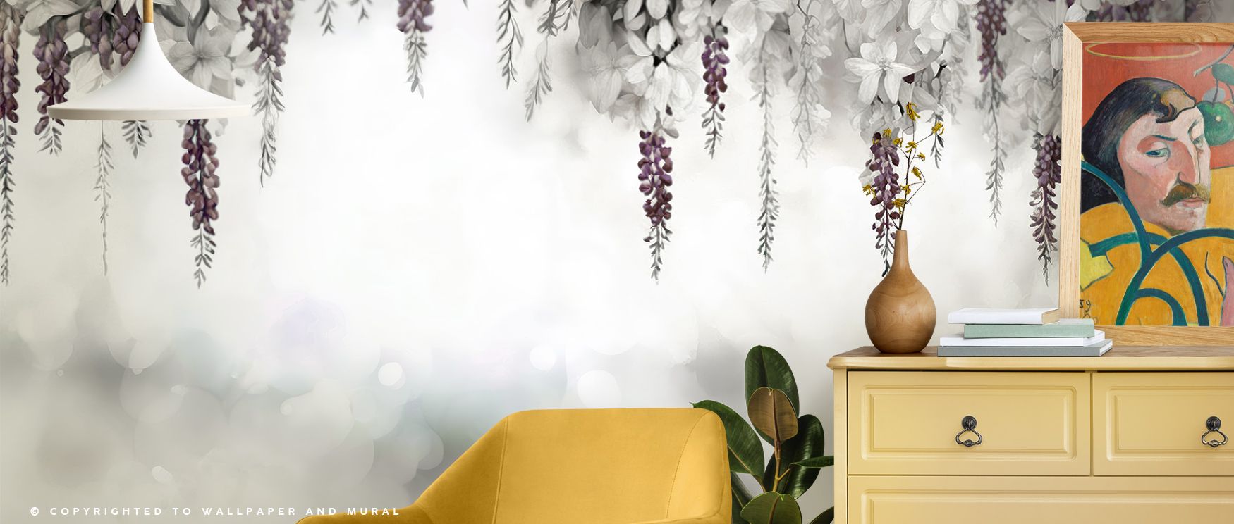 Cascading blossoms enrich Gentle Wisteria Garden Purple Wallpaper, tones radiating elegance. Bedrooms or studies thrive under its presence. The design thrives on botanical rhythm, uplifting mood gracefully. It enriches homes with charm, weaving beauty int