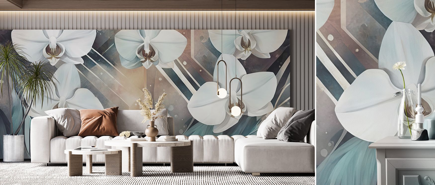 Geometry and Orchids Wallpaper beams balance, geometric motifs and orchids arranged gracefully. Bedrooms or studies thrive under its rhythm. The design thrives on artistry, uplifting mood naturally. It enriches walls gracefully, offering daily inspiration