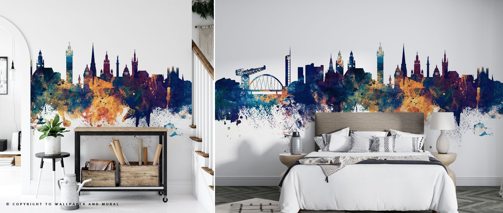 Glasgow Scotland Skyline Blue & Bronze Wallpaper beams elegance, tones radiating heritage presence. Its motifs suit living rooms or studies, uplifting mood naturally. The design thrives on artistry, weaving culture into walls. It enriches homes gracefully
