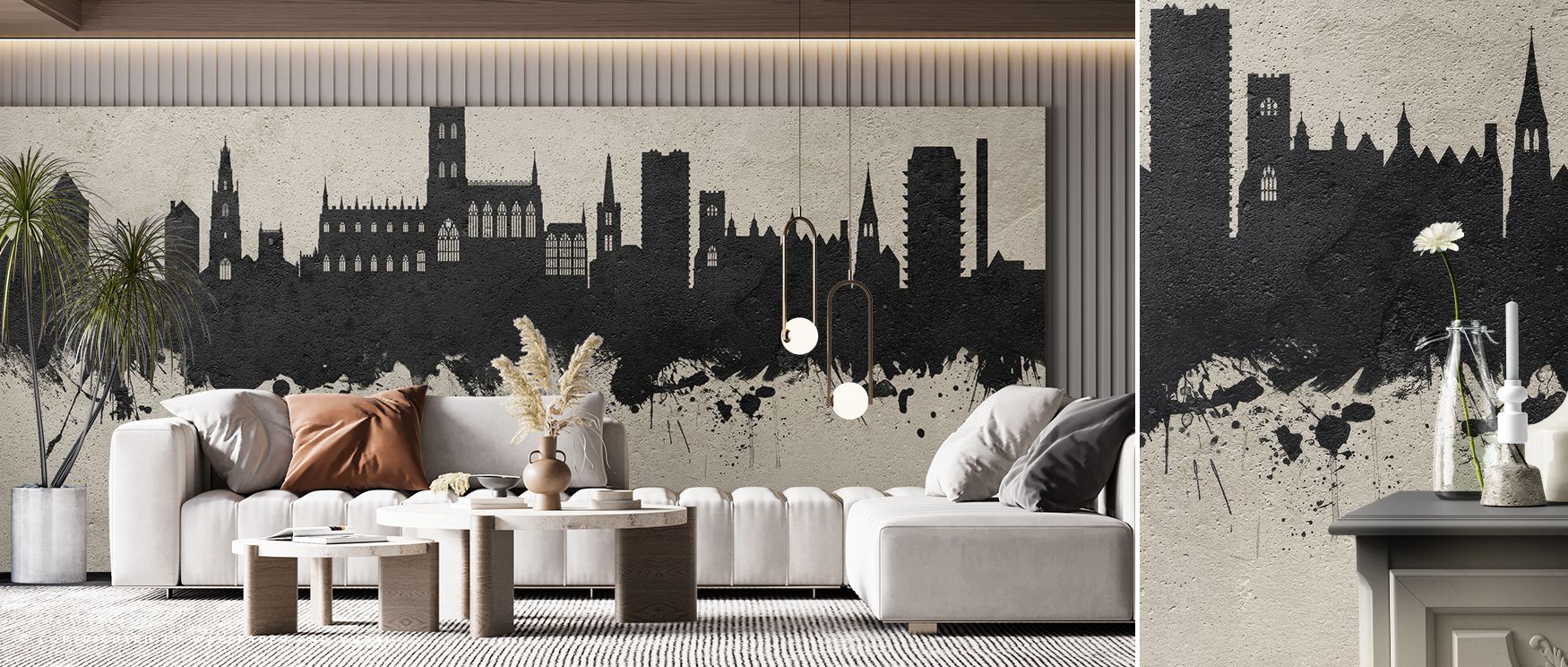 Gloucester England Skyline Concrete Wallpaper beams modern grit, tones radiating heritage. Its imagery suits kitchens or reflective corners, uplifting mood gracefully. The design thrives on urban rhythm, weaving artistry into walls. It enriches interiors 