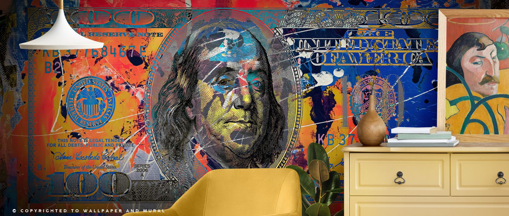 Grunge $100 Dollar Bill Wallpaper beams with energy, dollar imagery arranged with grit. Its tones enrich reflective rooms or lounges, uplifting mood naturally. The design thrives on edgy detail, weaving balance into interiors. It transforms walls into ref