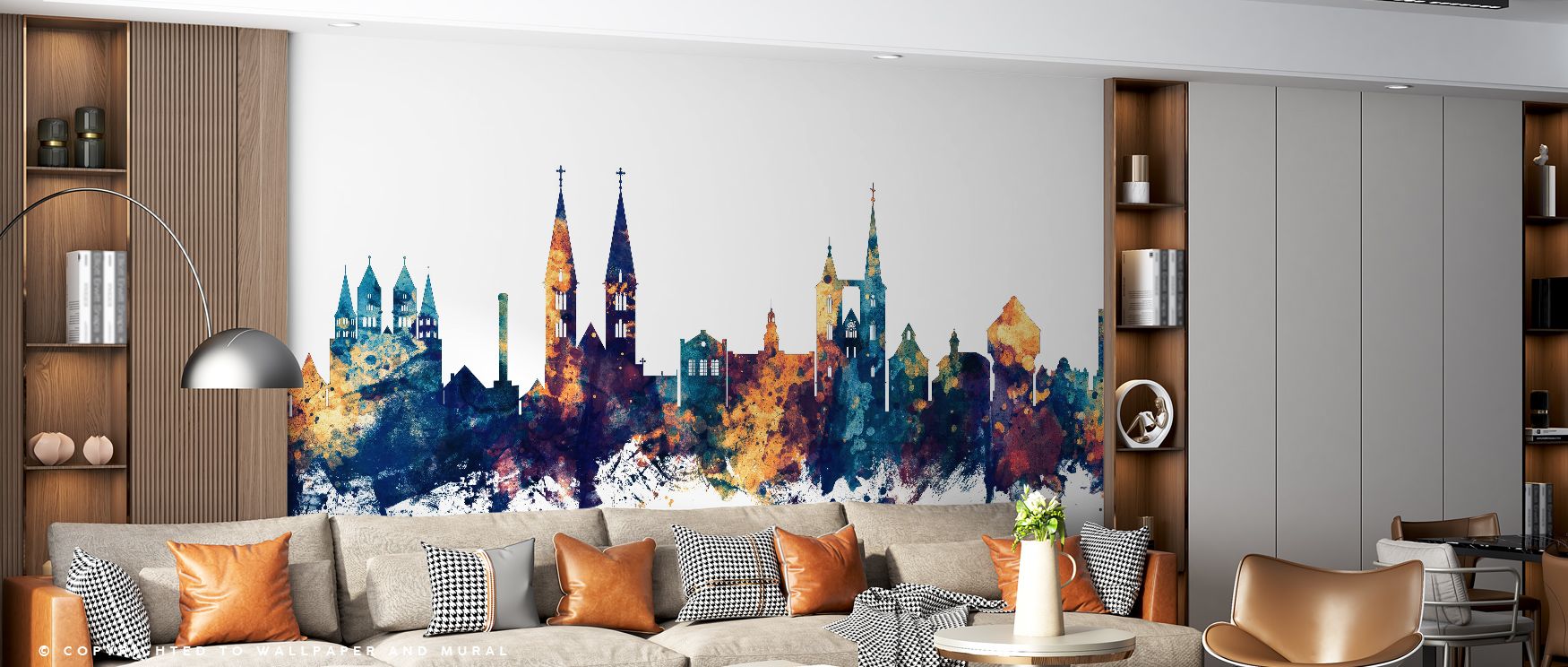 Halberstadt Germany Skyline Blue & Bronze Wallpaper radiates presence, architecture enriching interiors naturally. Suitable for reflective rooms or living areas, it uplifts mood gracefully. The design thrives on rhythm, weaving refinement into homes. It e