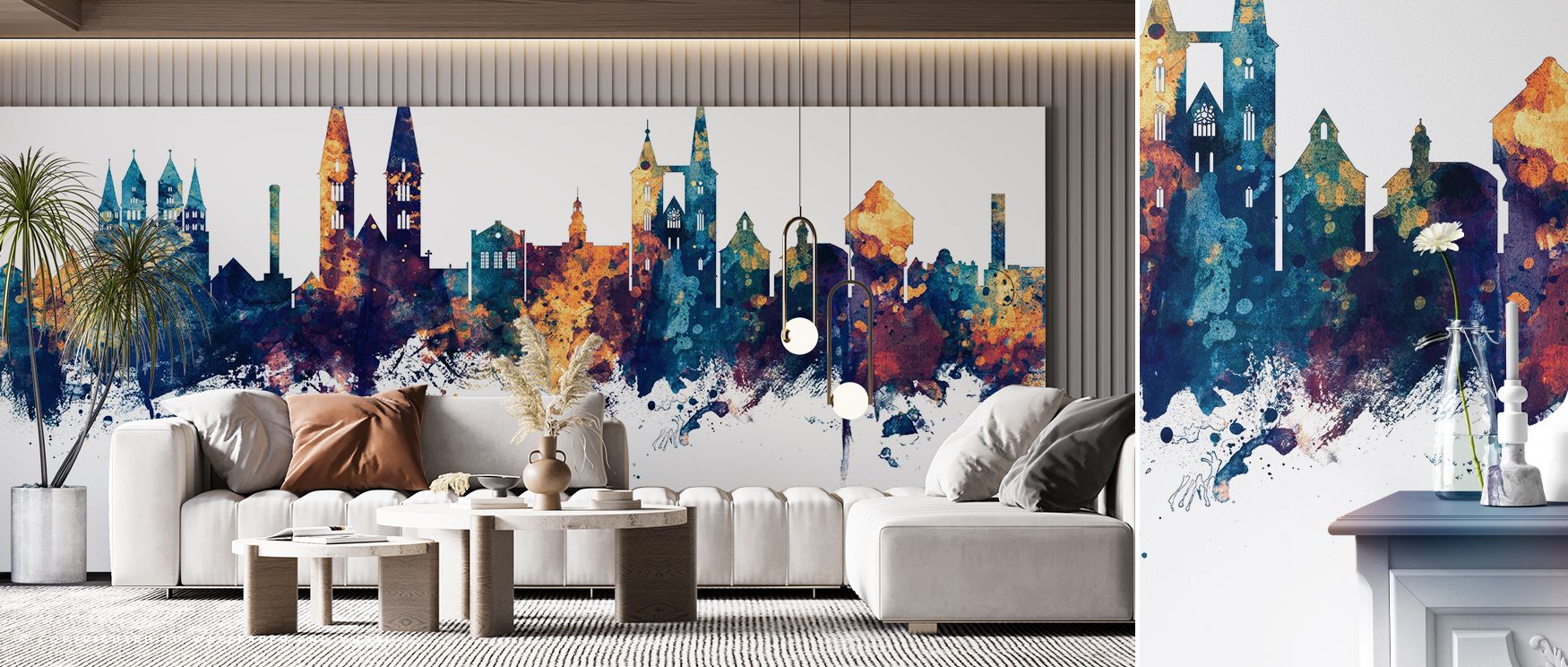 Halberstadt Germany Skyline Blue & Bronze Wallpaper beams refinement, tones radiating cultural charm. Its imagery suits reflective spaces or studies, uplifting mood naturally. The design thrives on heritage artistry, weaving rhythm into homes. It enriches