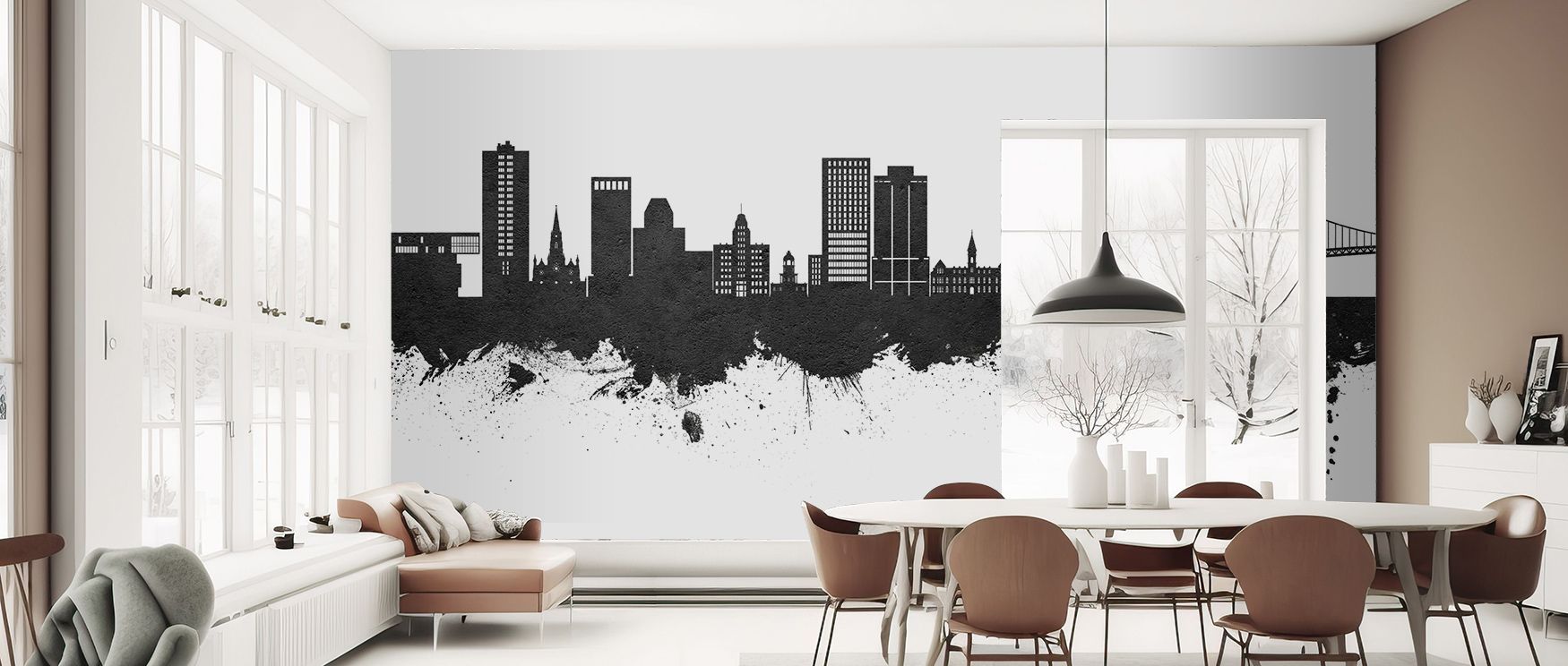 Halifax Canada Skyline Black & White Wallpaper beams cultural charm, tones radiating refinement. Its imagery suits reflective corners or living rooms, uplifting mood naturally. The design thrives on artistry, weaving rhythm into homes. It enhances interio
