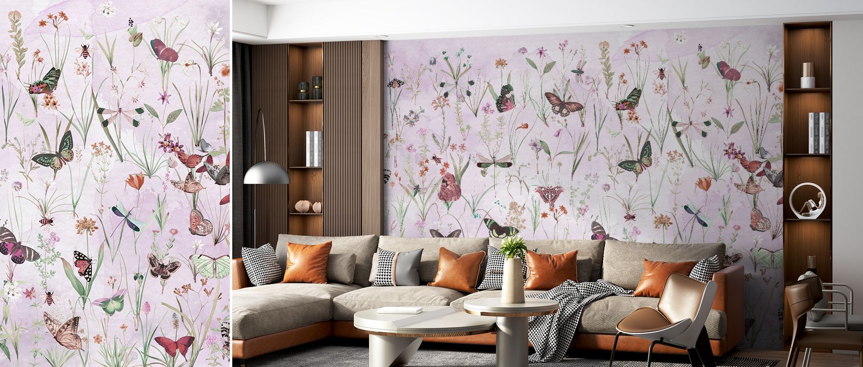 Natural elegance defines Herbals and Butterflies Lilac Wallpaper, tones radiating peace. Bedrooms or reflective spaces thrive under its imagery. The design thrives on refinement, weaving artistry into homes. It enriches interiors gracefully, ensuring dail