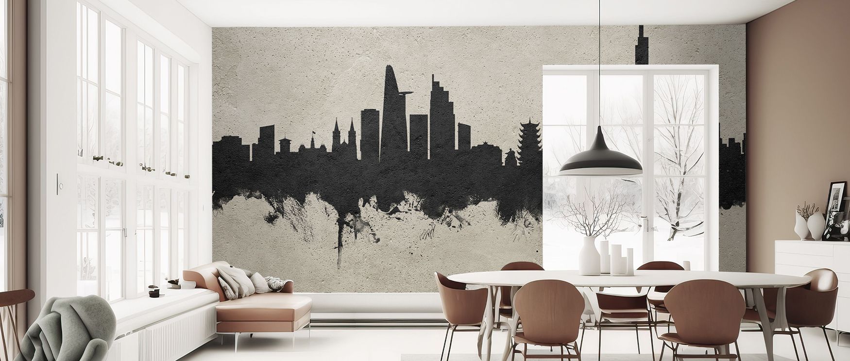 Ho Chi Minh City Vietnam Skyline Concrete Wallpaper interprets the city’s pulse through rugged textures and sharp lines. Perfectly suited for lofts or offices, the wallpaper instills determination and progress, transforming interiors into reflections of e