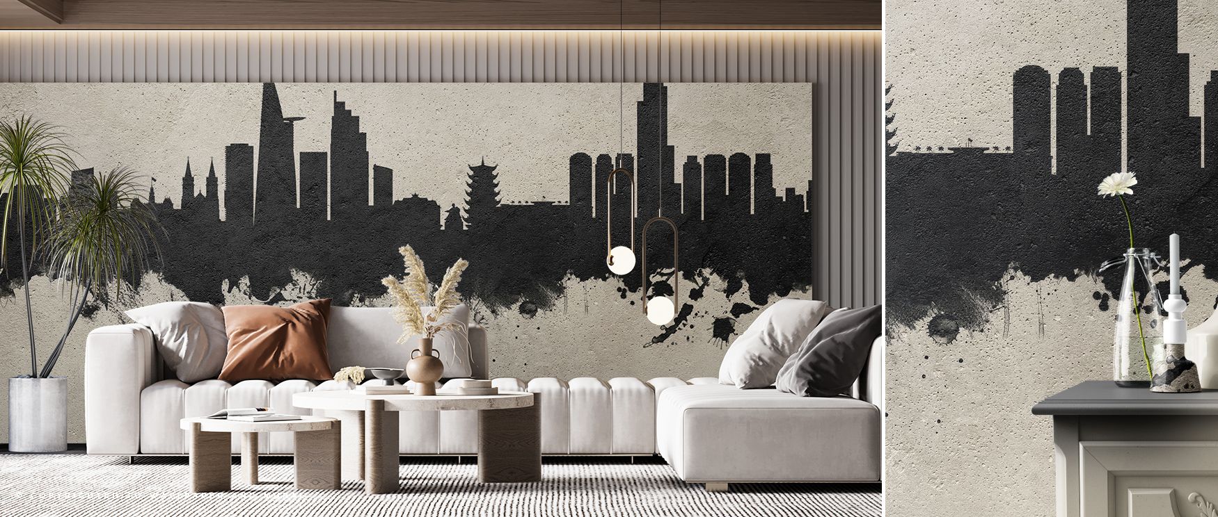 Through concrete-inspired motifs, Ho Chi Minh City Vietnam Skyline Concrete Wallpaper channels the pulse of modern urban landscapes. The design enhances living rooms with strength, while offering subtle elegance through its structured forms. It represents