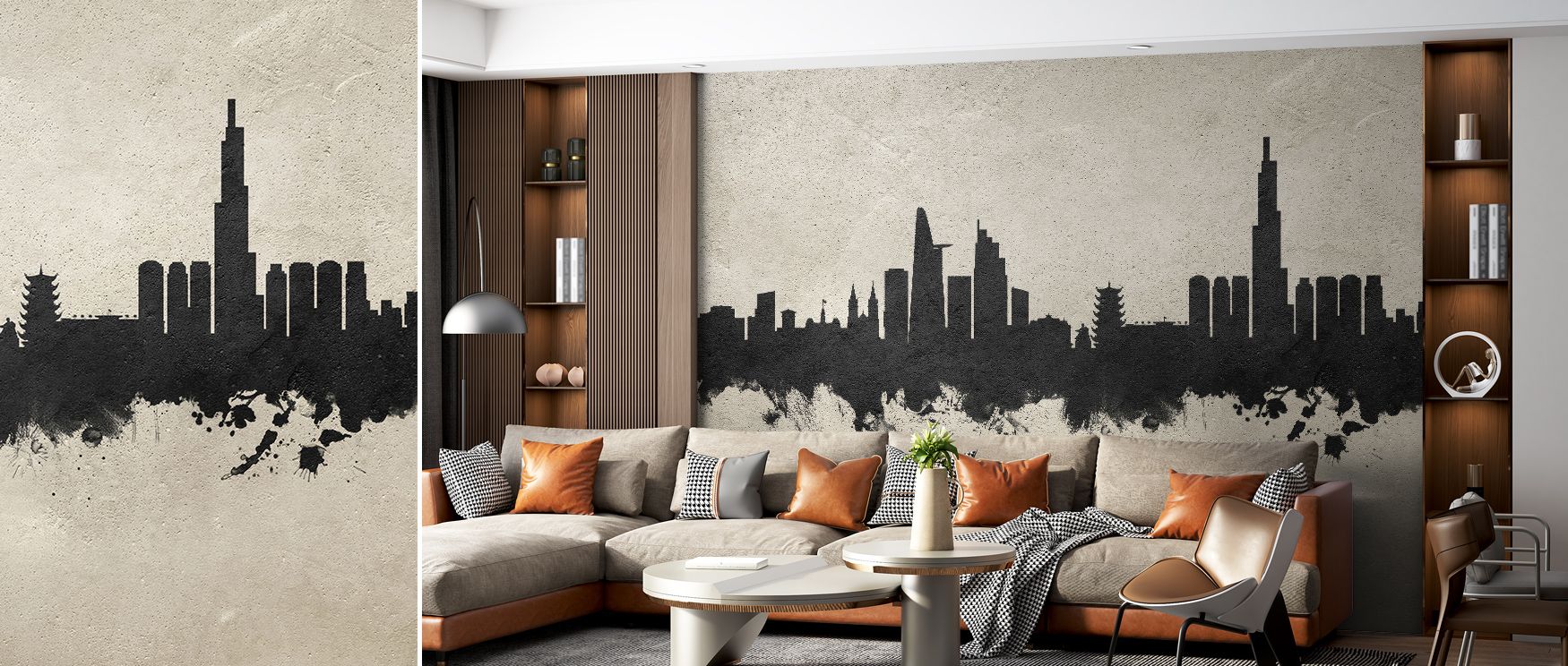 Ho Chi Minh City Vietnam Skyline Concrete Wallpaper shapes interiors with the essence of metropolitan progress. Its textured design conveys boldness, transforming walls into urban backdrops suitable for loft or office spaces. Each detail suggests grit and