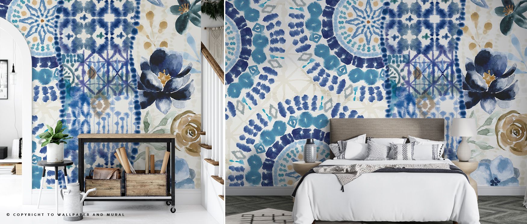 Abstract expression defines Indigo Splashes Wallpaper, with indigo forms layered in rhythm. Its tones enrich living rooms or bedrooms, creating atmosphere of subtle vibrancy. Each motif conveys artistry, offering balance between calm beauty and bold depth