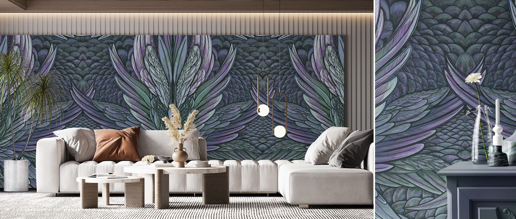 Through shimmering imagery, Iridescent Dusky Purple Wallpaper conveys calm atmosphere with glowing tones. Its design enriches bedrooms or living rooms, offering balance of charm and artistry. Each motif reflects serenity, ensuring interiors radiate dreaml