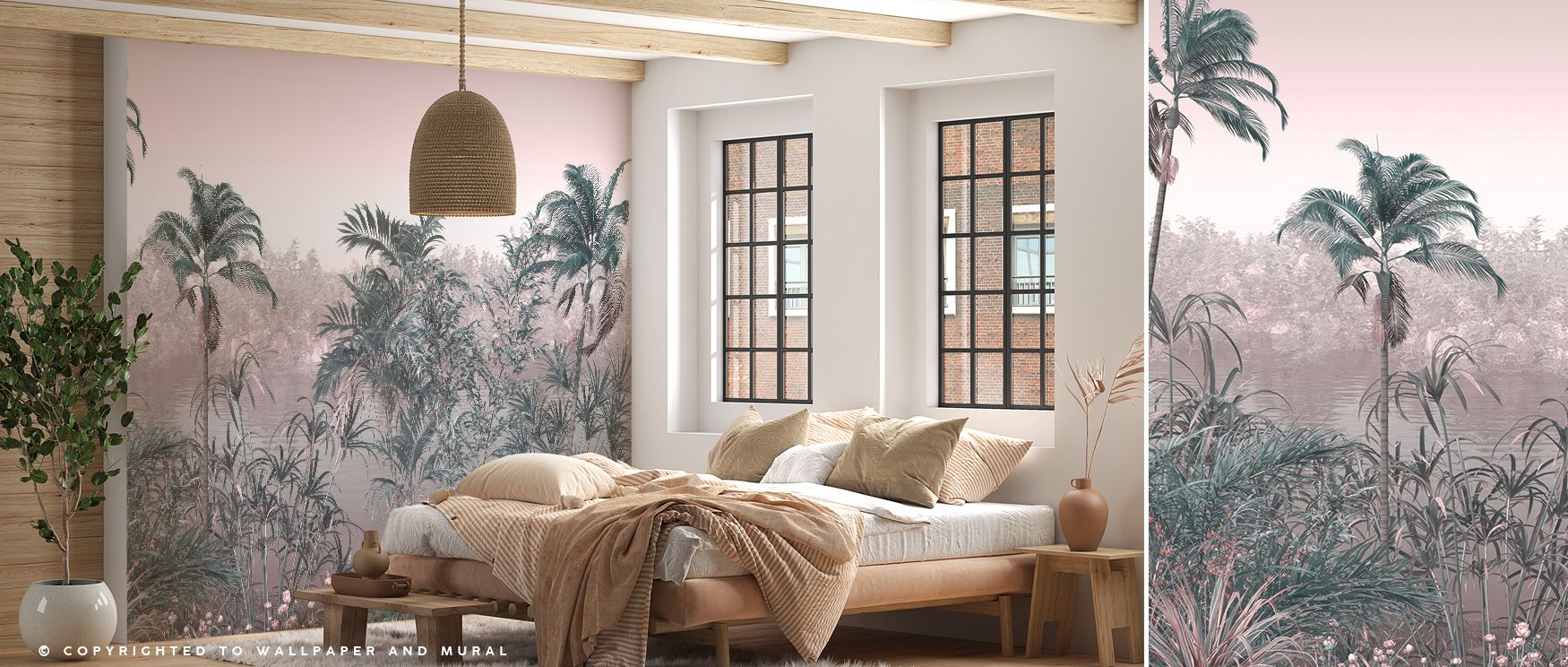 Jungle Seashore Wallpaper thrives on imagery shaped by greenery and coastal tones. Its patterns enrich kitchens or bedrooms, creating freshness. Each motif conveys tropical charm, offering balance between vitality and calm atmosphere, ensuring interiors r