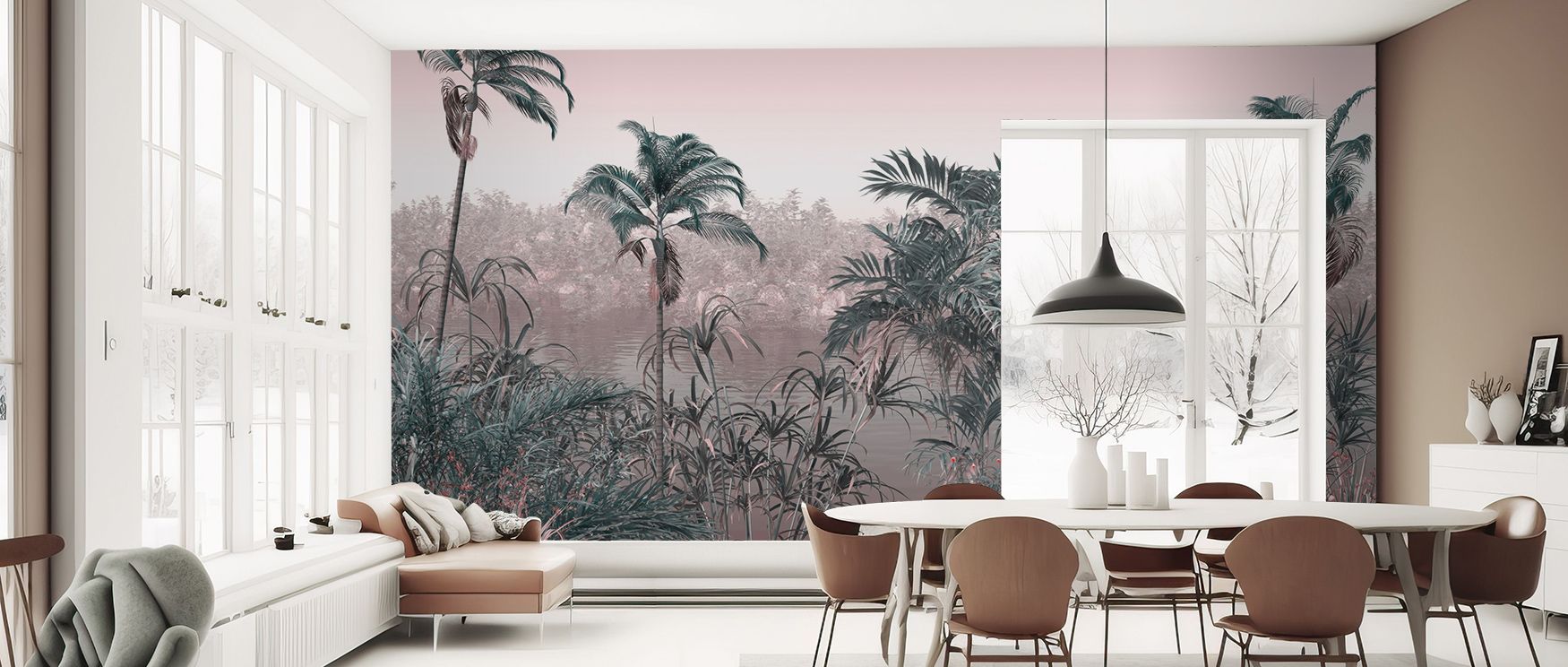 In Jungle Seashore Wallpaper, greenery and seashore tones blend into immersive imagery. Its motifs enrich living rooms or bedrooms with freshness. Each detail conveys charm, ensuring walls resonate with tropical artistry, warmth, and lively atmosphere acr