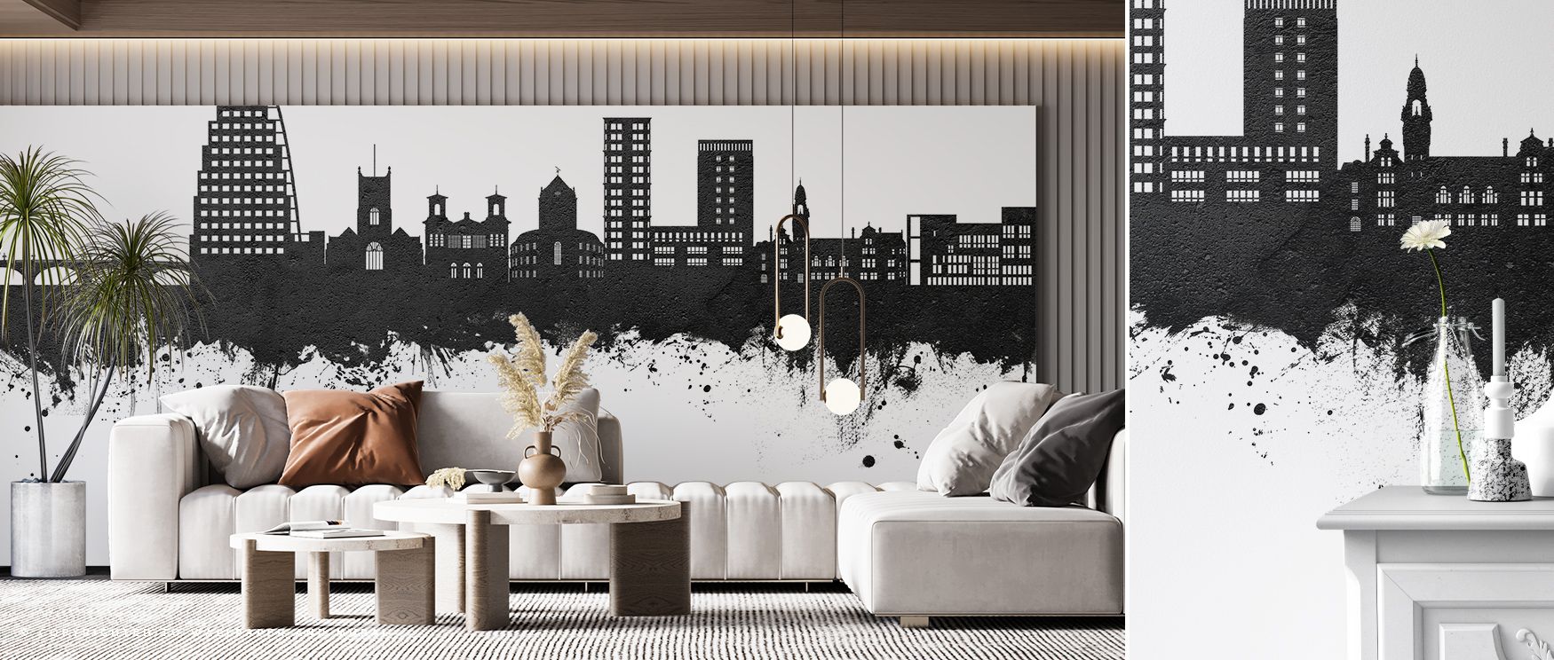 Kingston upon Thames England Skyline Black & White Wallpaper presents city heritage through architectural silhouettes. Its motifs enrich bedrooms or offices with depth. Each detail conveys artistry, turning walls into striking urban statements where herit