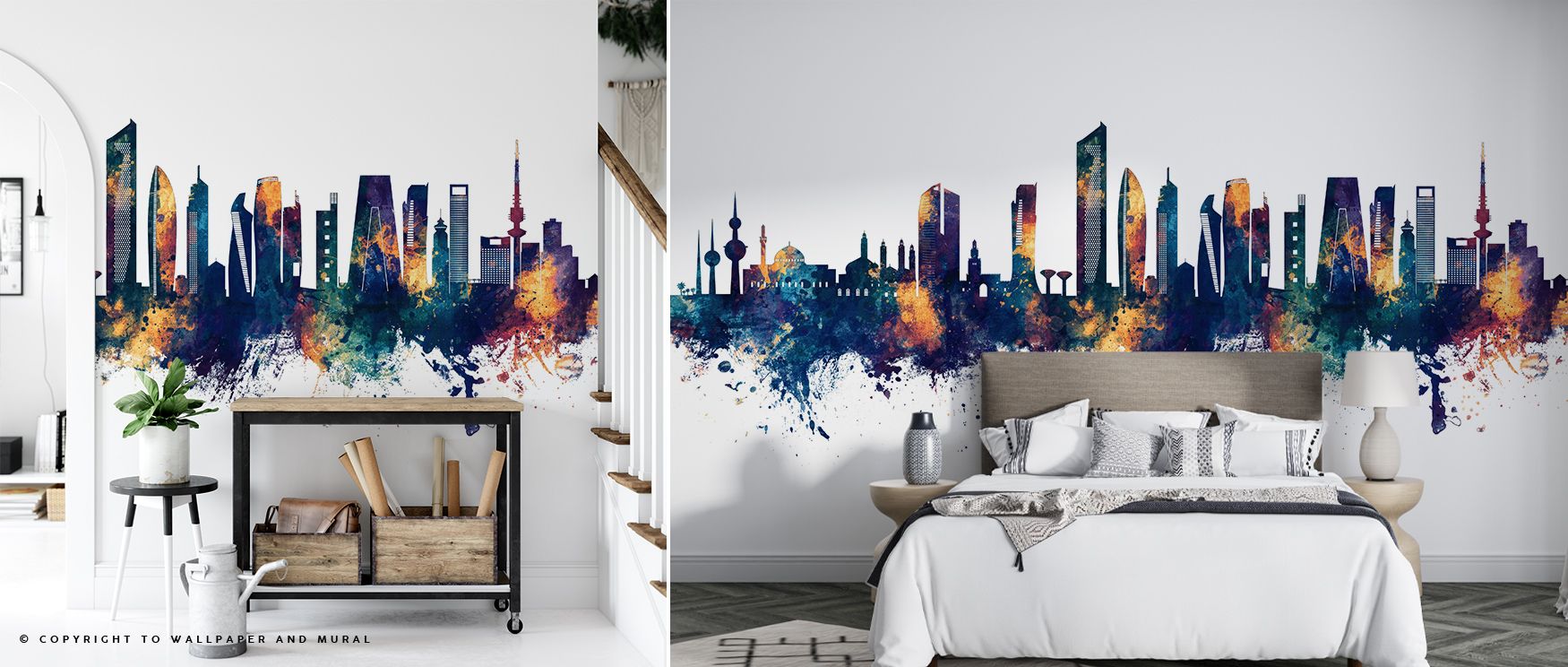 Kuwait City Skyline Blue & Bronze Wallpaper thrives on urban vibrancy expressed through bold tones. Its imagery enriches bedrooms or living rooms, offering character. Each detail conveys cultural resonance, ensuring interiors feel strong, artistic, and fi