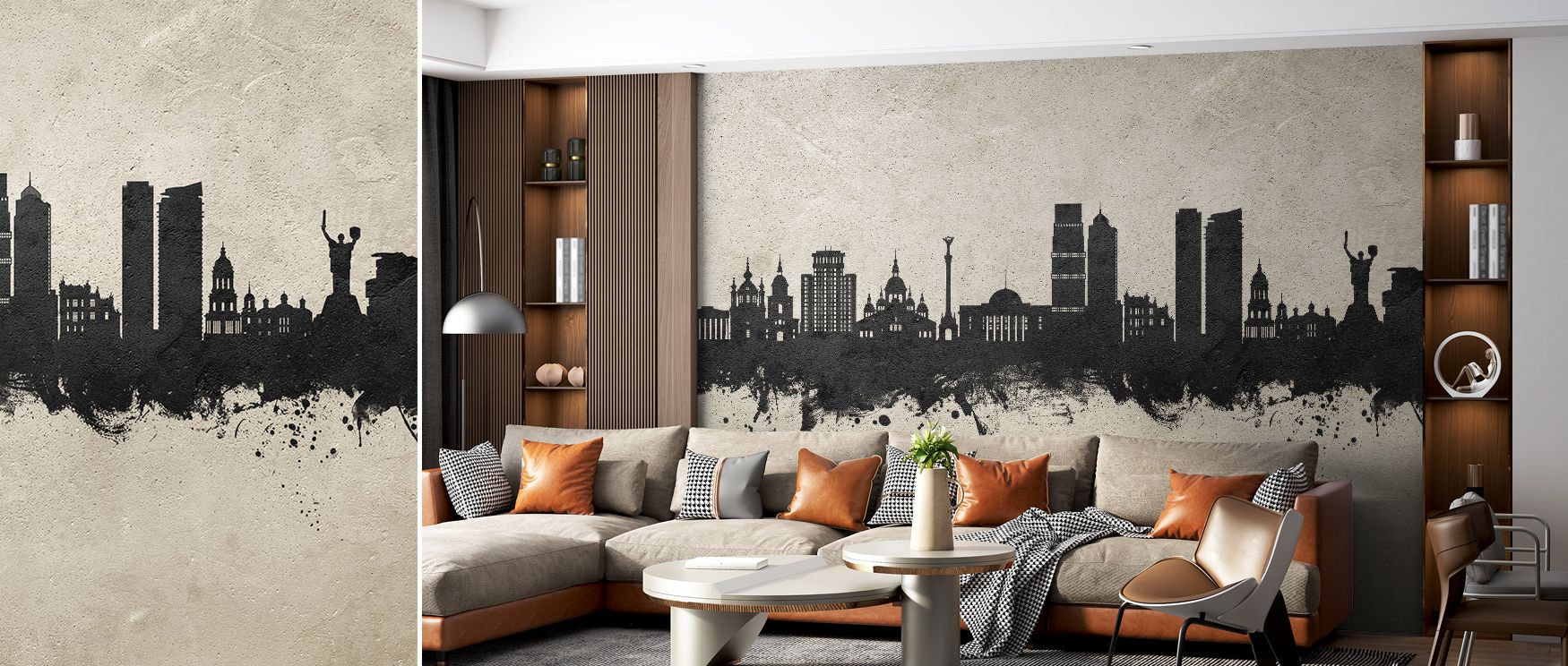 Kyiv Ukraine Skyline Concrete Wallpaper thrives on architectural imagery expressed in concrete tone. Perfect for offices or lofts, it enriches interiors with urban grit. Each motif conveys artistry, ensuring walls radiate modern pride and metropolitan str