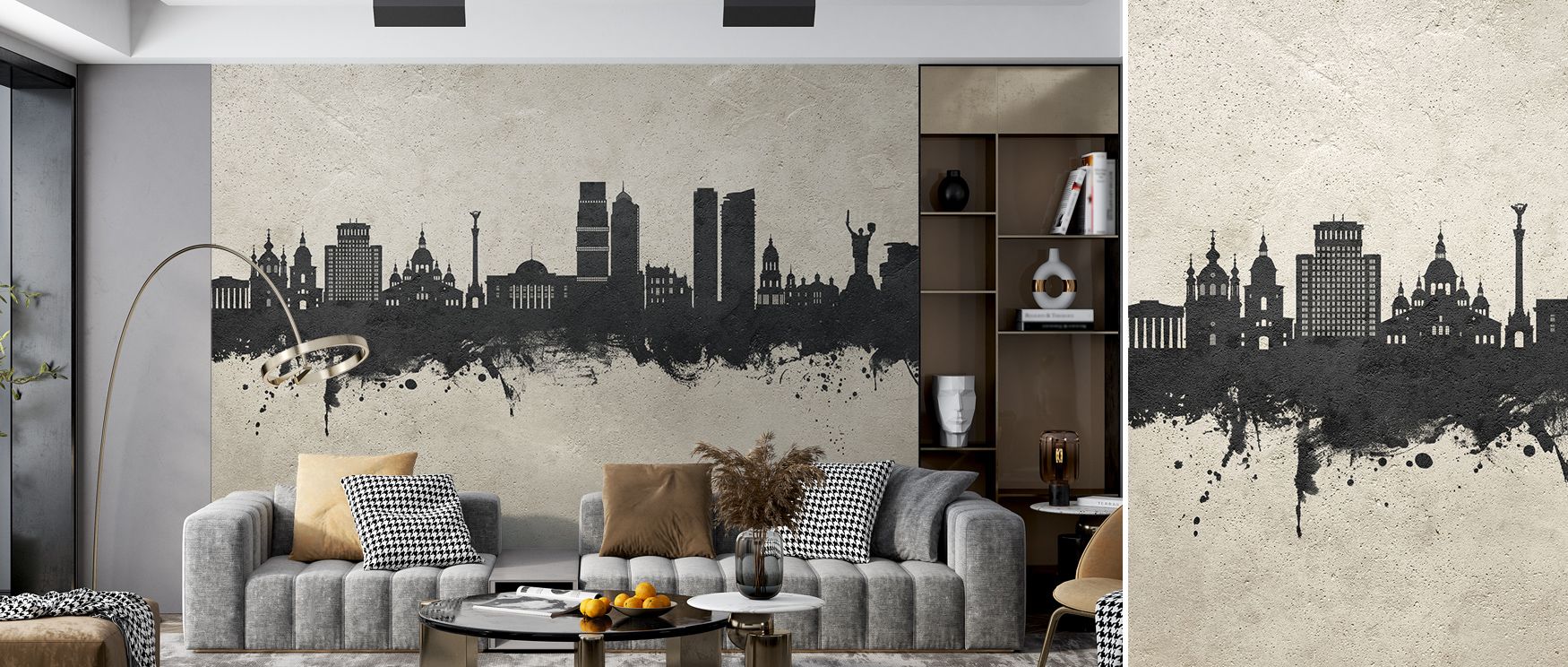 Kyiv Ukraine Skyline Concrete Wallpaper reflects industrial rhythm expressed through urban silhouettes. Its design enriches lofts or offices with strength. Each motif conveys artistry, ensuring walls resonate with pride, grit, and metropolitan character t