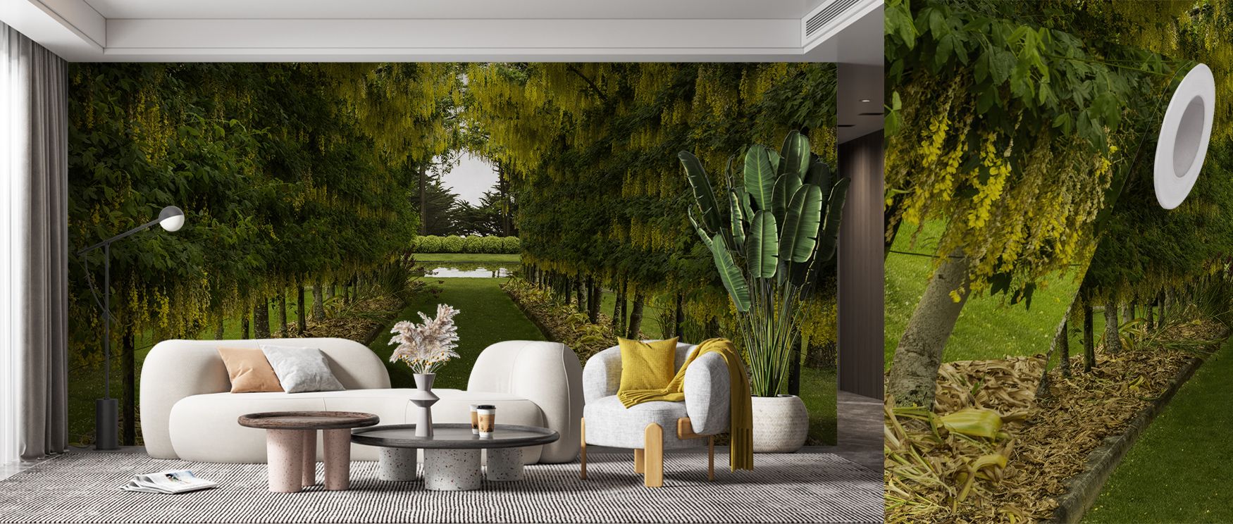 Laburnum Walk Wallpaper interprets floral rhythm through cascading blossoms layered in tone. Its imagery enriches kitchens or bedrooms with warmth. Each motif reflects charm, shaping walls into inviting settings that radiate freshness, character, and bota