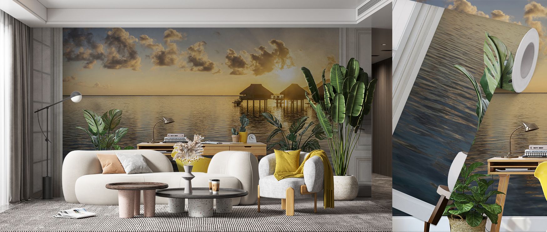 The imagery of Lagoon Sunrise Wallpaper unfolds with golden tones reflecting across waters. Perfect for offices or living rooms, it enriches atmosphere with calm serenity. Each motif conveys artistry, ensuring walls resonate with warmth and timeless inspi