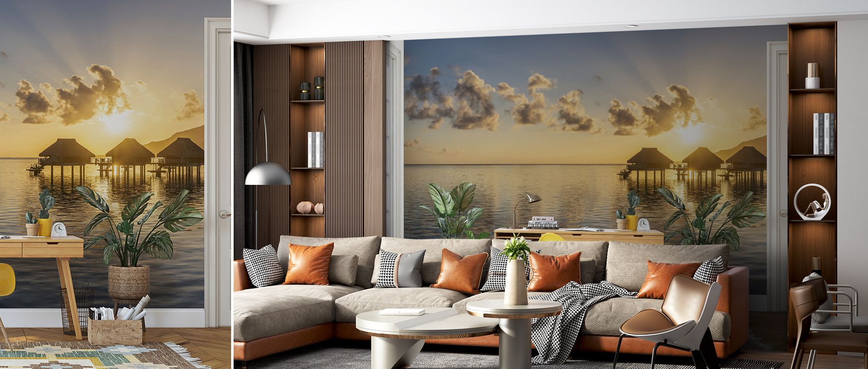 The character of Lagoon Sunrise Wallpaper lies in golden tones merging with water imagery. Perfect for offices or bedrooms, it enriches atmosphere with serenity. Each motif conveys artistry, creating walls that radiate warmth, charm, and peace while shapi