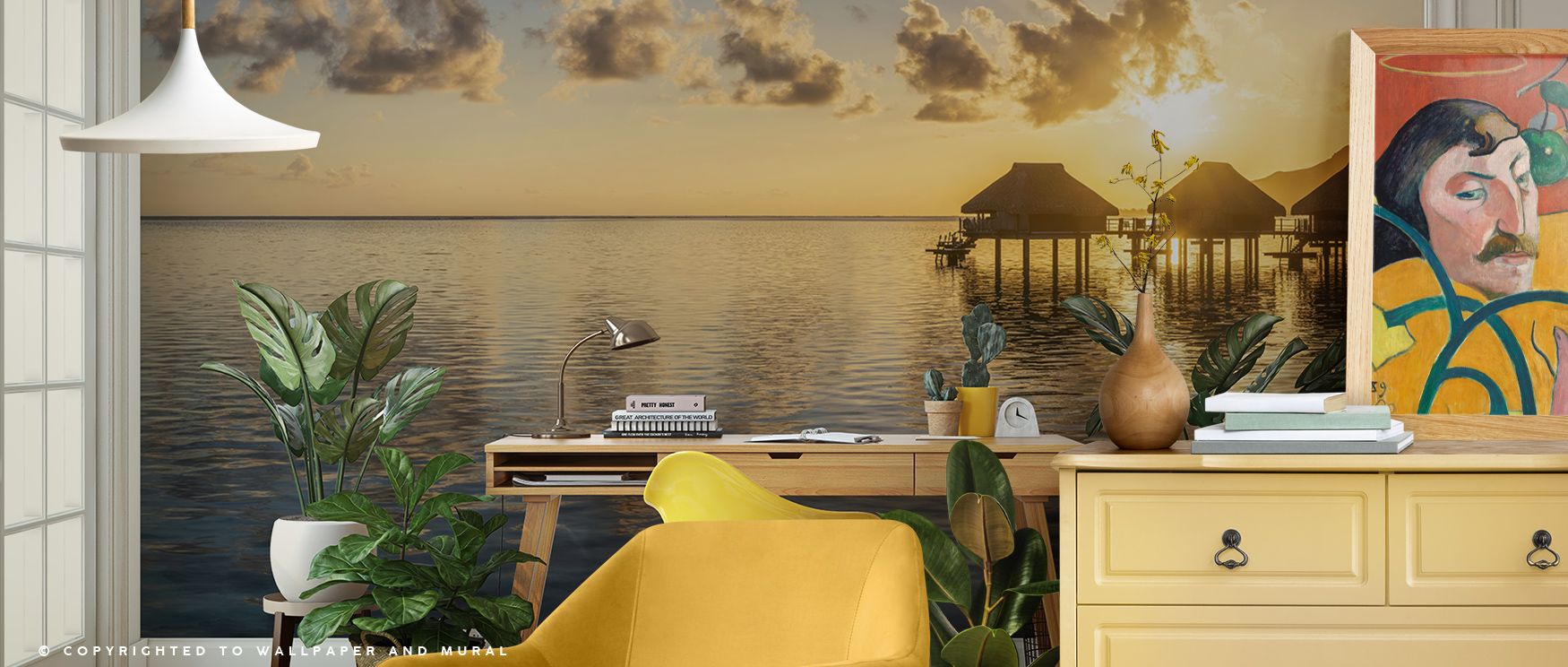 Lagoon Sunrise Wallpaper interprets dawn beauty into imagery filled with charm. Its tones enrich living rooms or bedrooms, creating atmosphere of serenity. Each motif conveys artistry, turning walls into radiant backdrops where natural rhythm and calm cha