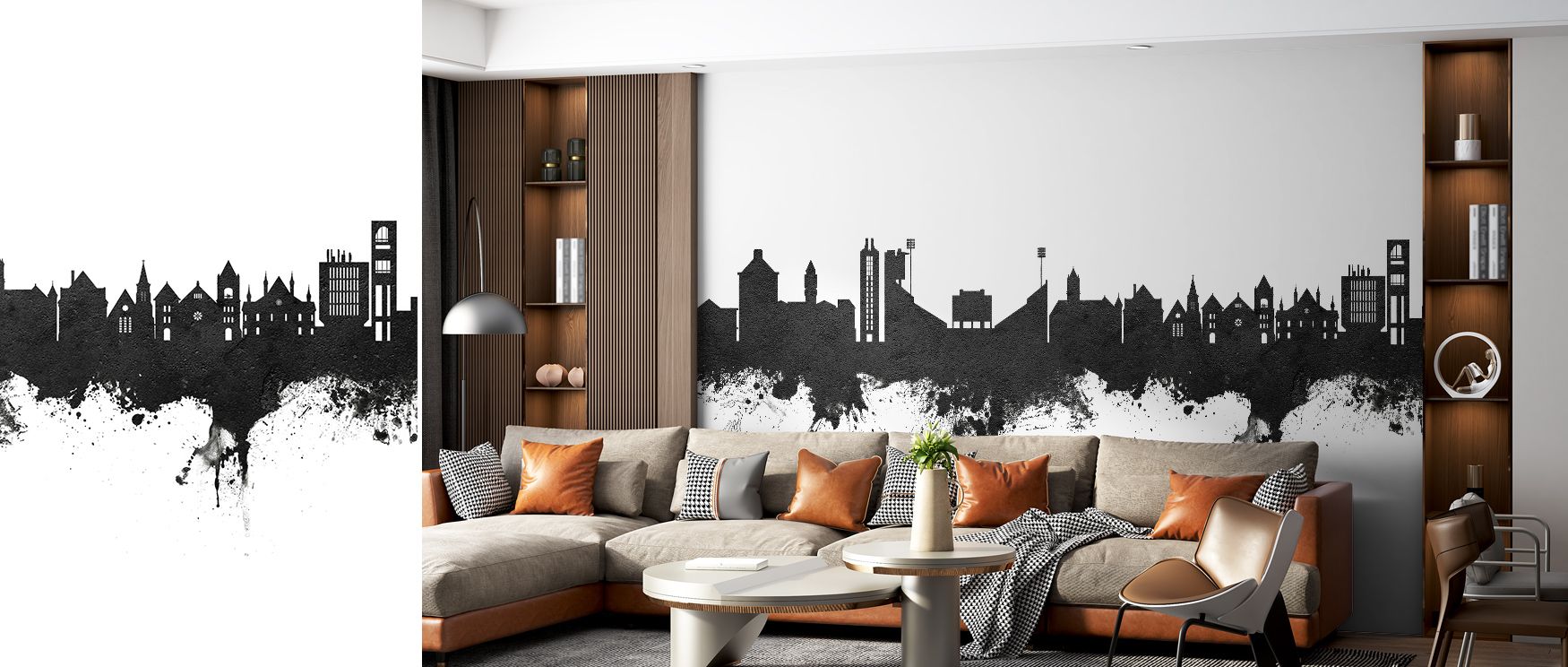 Lawrence Kansas Skyline Black & White Wallpaper thrives on silhouettes layered in monochrome rhythm. Its motifs enrich living rooms or bedrooms, surrounding interiors with strength. Each motif conveys artistry, ensuring walls resonate with metropolitan ch