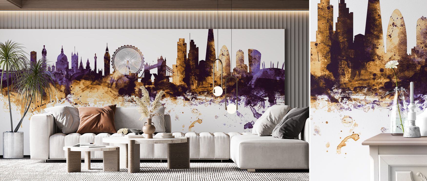 London Skyline Purple & Gold Wallpaper blossoms with urban heritage shaped in radiant tones. Perfect for living rooms or bedrooms, it enriches atmosphere with strength. Each motif conveys artistry, ensuring walls resonate with cultural pride and creativit