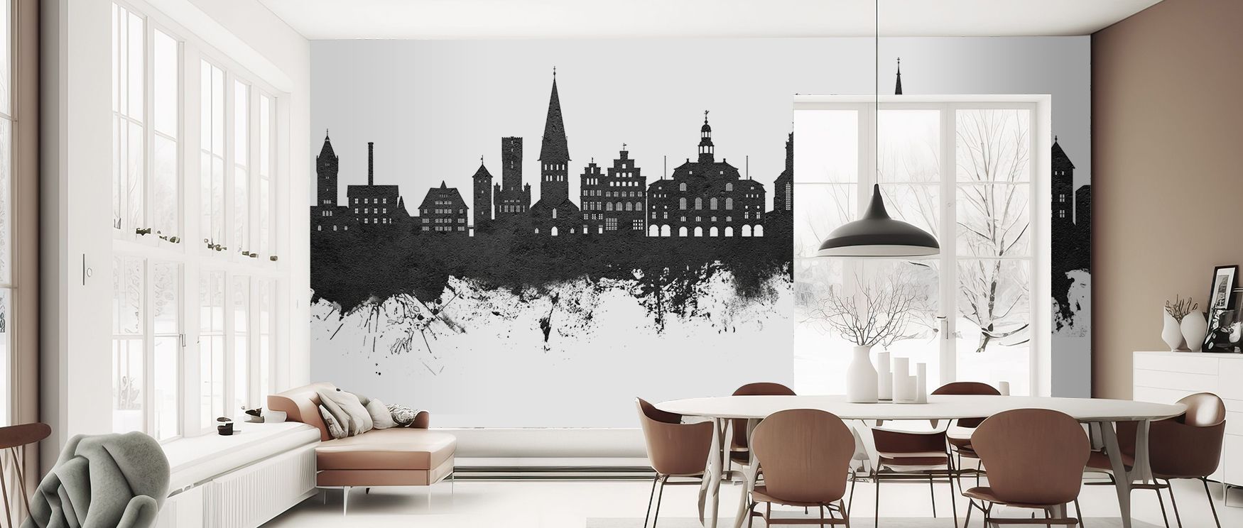 Luneburg Germany Skyline Black & White Wallpaper thrives on monochrome imagery shaped with tone. Its motifs enrich offices or bedrooms with heritage. Each motif conveys artistry, ensuring walls radiate cultural pride, resilience, and metropolitan characte