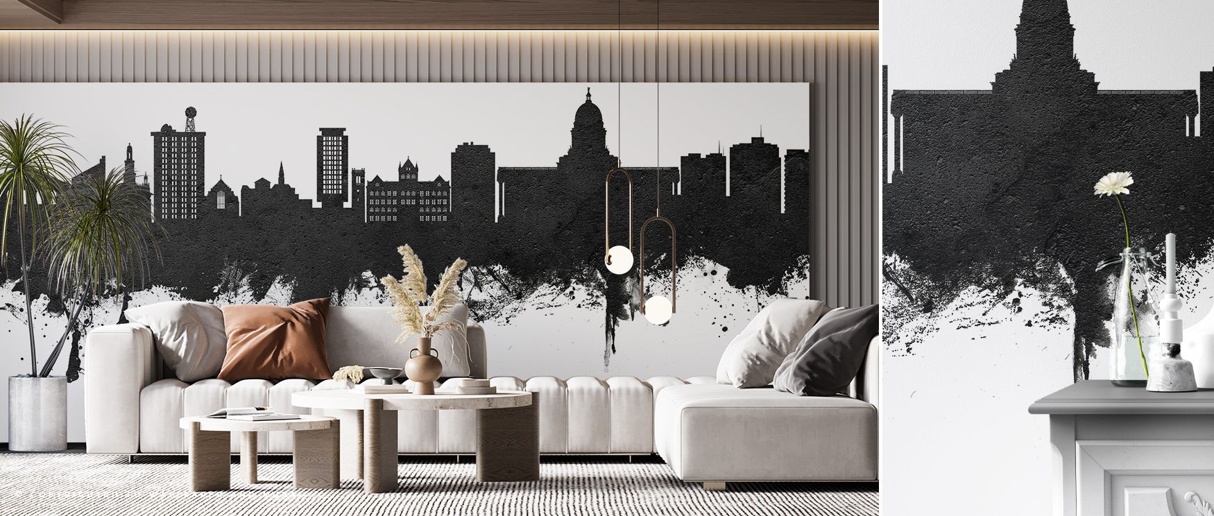 Madison Wisconsin Skyline Black & White Wallpaper thrives on monochrome imagery expressed in rhythm. Suited for offices or bedrooms, it enriches interiors with pride. Each motif conveys artistry, ensuring walls reflect heritage, charm, and timeless metrop