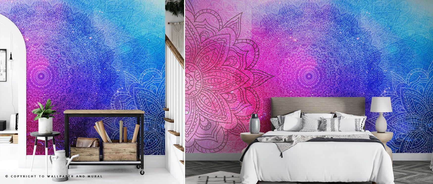 Mandala, Blue & Pink Wallpaper thrives on rhythm expressed through mandala imagery layered in tone. Perfect for living rooms or offices, it enriches interiors with balance. Each motif conveys artistry, ensuring walls reflect serenity, creativity, and calm
