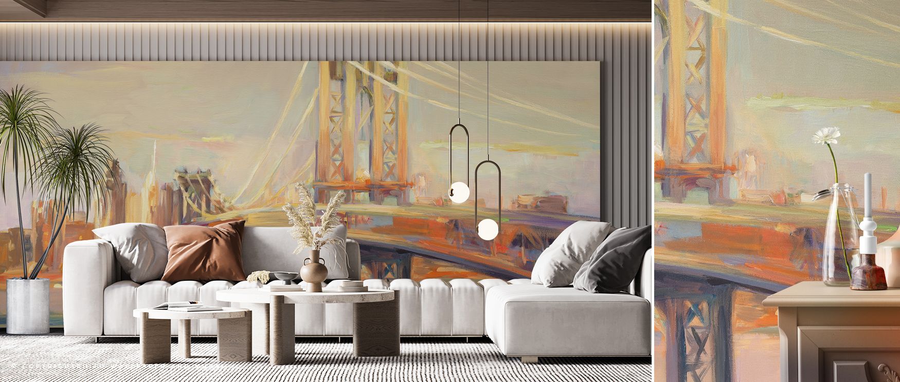 Manhattan Golden Reflection Wallpaper thrives on golden tones expressed in skyline motifs. Perfect for bedrooms or offices, it enriches interiors with pride. Each motif conveys artistry, ensuring walls resonate with balance, cultural charm, and strength n