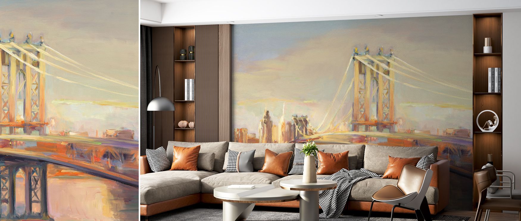 Manhattan Golden Reflection Wallpaper reflects metropolitan identity through radiant tones. Suited for offices or living rooms, it enriches atmosphere with vibrancy. Each motif conveys artistry, ensuring walls radiate creativity, cultural pride, and balan