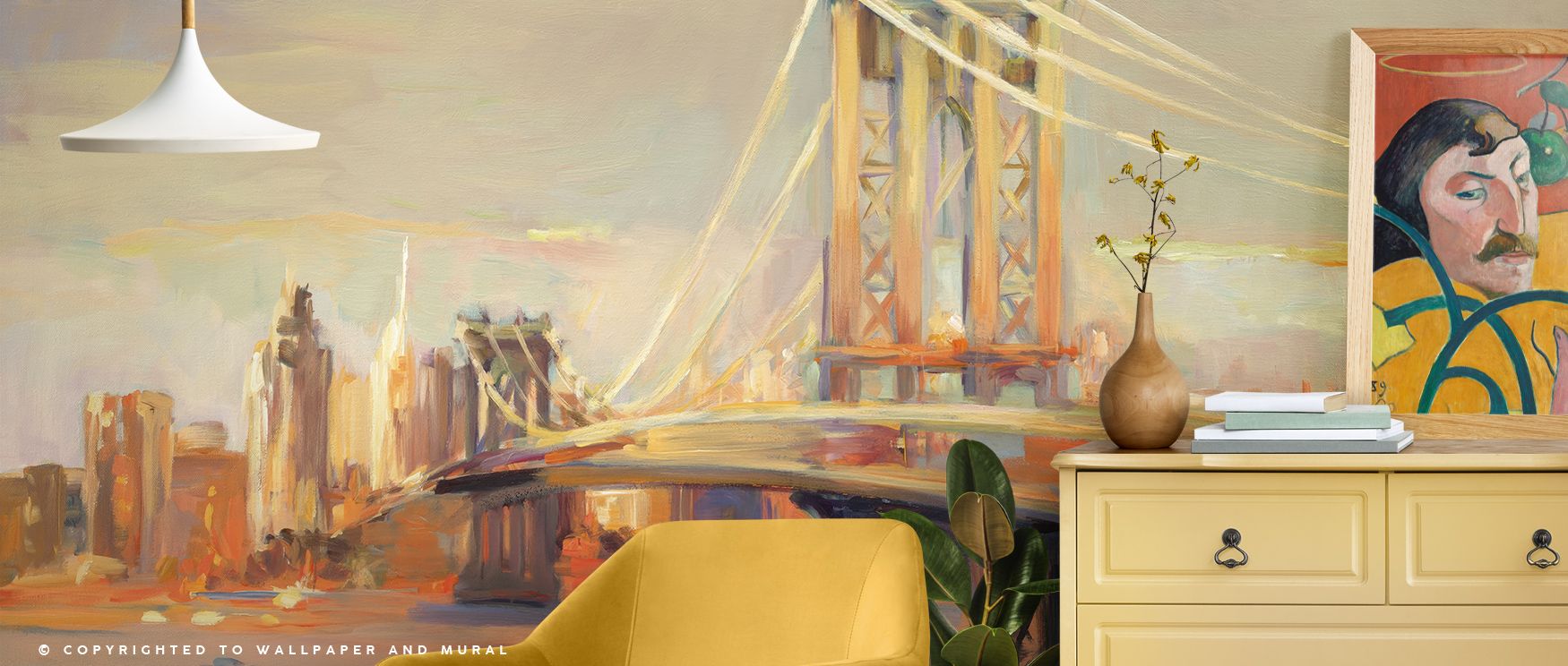 Manhattan Golden Reflection Wallpaper presents skyline imagery layered in golden tone. Perfect for bedrooms or offices, it enriches interiors with brilliance. Each motif conveys artistry, ensuring walls resonate with heritage, charm, and vibrancy that enr