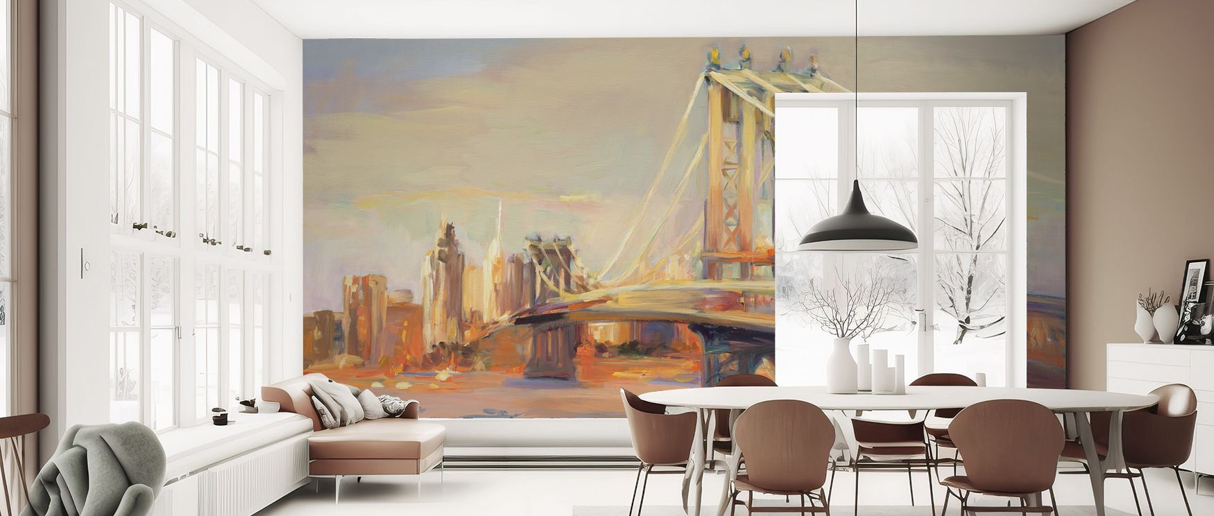Manhattan Golden Reflection Wallpaper blossoms with brilliance shaped in skyline imagery. Perfect for living rooms or offices, it enriches atmosphere with pride. Each motif conveys artistry, ensuring interiors resonate with balance, charm, and cultural vi