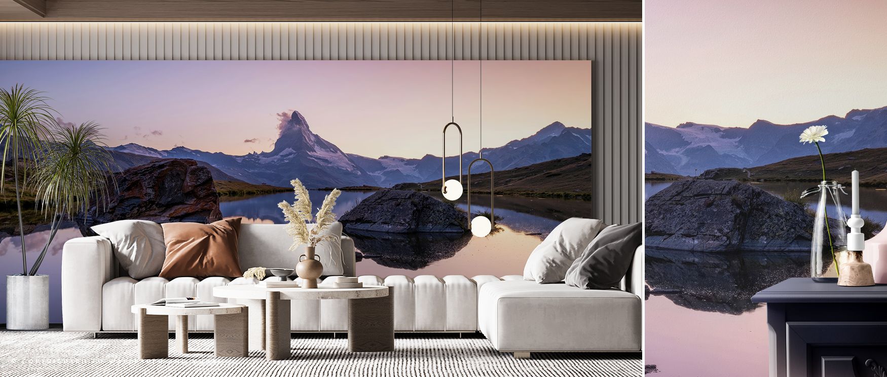 Matterhorn Reflections Pink Wallpaper interprets alpine heritage into imagery layered in pink tone. Its motifs enrich bedrooms or living rooms with calm presence. Each motif conveys artistry, ensuring interiors resonate with balance, creativity, and reson