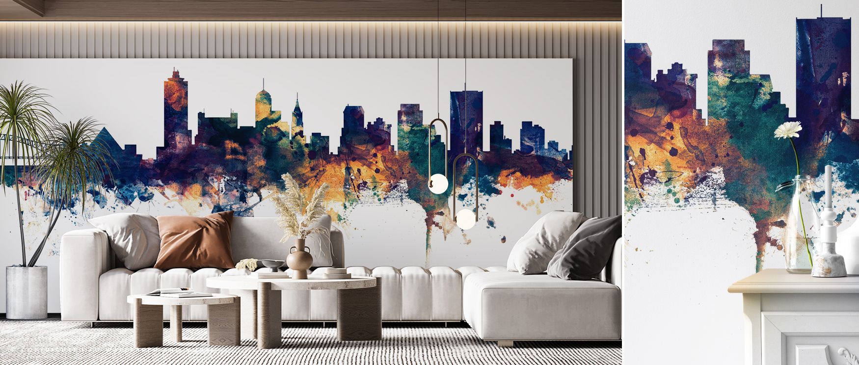 Iconic imagery flows through the Memphis Tennessee Skyline Blue & Bronze Wallpaper, where tonal contrasts merge rhythmically. Its design balances cultural identity with refined tone. Interiors like bedrooms or living rooms gain atmosphere filled with vibr