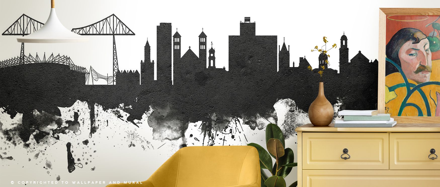Within the Middlesbrough England Skyline Black & White Wallpaper, silhouettes emerge with composure, layered in bold monochrome tones. Its design reflects cultural charm and historical strength, enriching interiors. In bedrooms or offices, it creates atmo