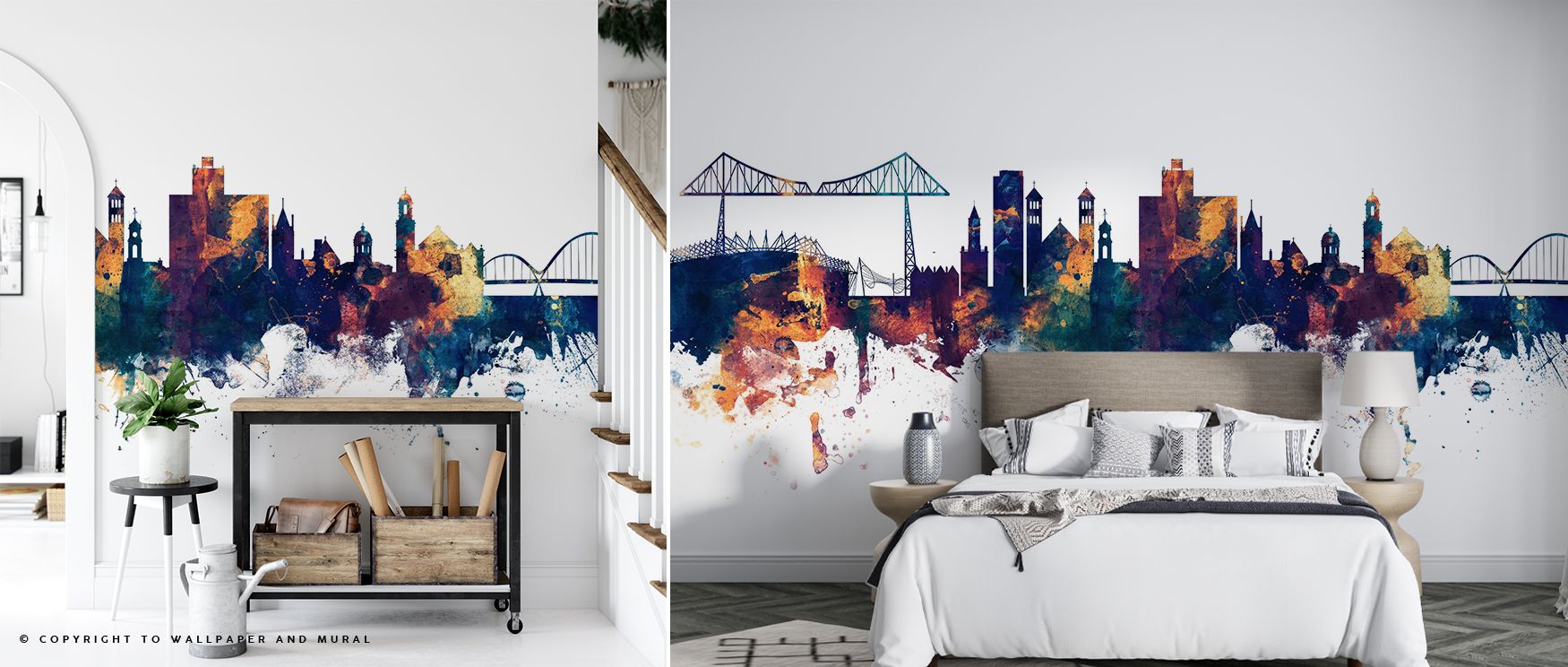 Middlesbrough England Skyline Blue & Bronze Wallpaper carries tonal contrasts across landmarks, where luminous blue tones merge with bronze highlights. Its design enriches interiors with sophistication. Perfect for offices or bedrooms, it transforms walls
