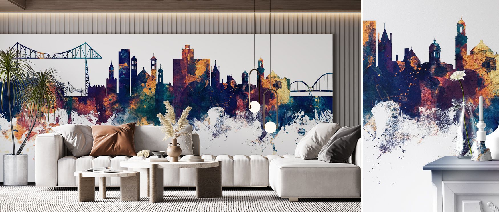 Middlesbrough England Skyline Blue & Bronze Wallpaper blends modern tone with cultural imagery, layering blue and bronze into balanced harmony. Interiors gain atmosphere enriched with elegance, where offices or bedrooms reflect composure and design streng