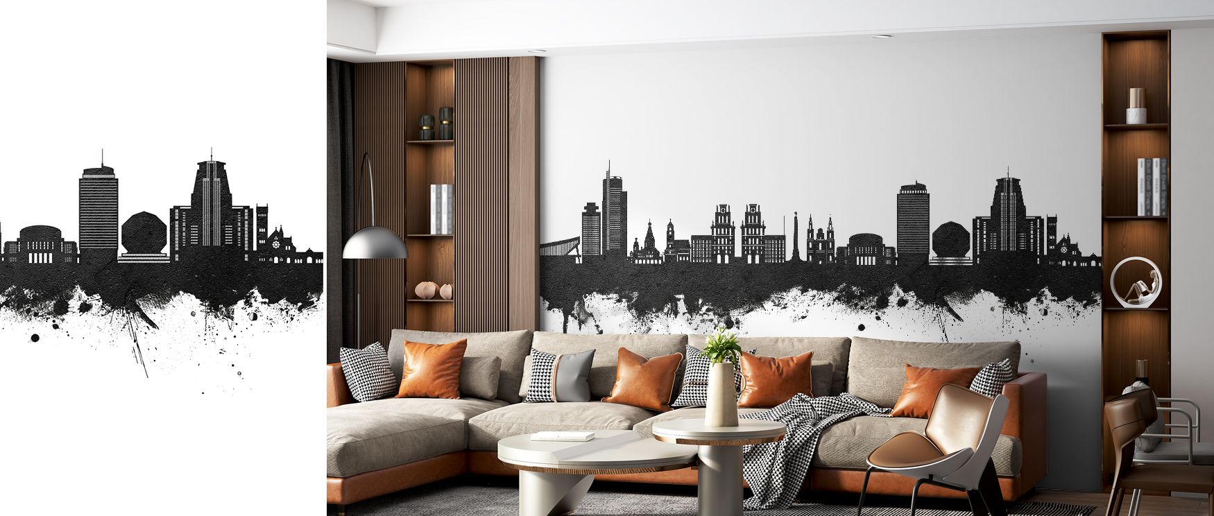 Minsk Belarus Skyline Black & White Wallpaper reflects cultural strength through minimal imagery, blending black and white with sophistication. Its forms suggest elegance, perfect for bedrooms or offices. It enriches interiors with atmosphere that speaks 