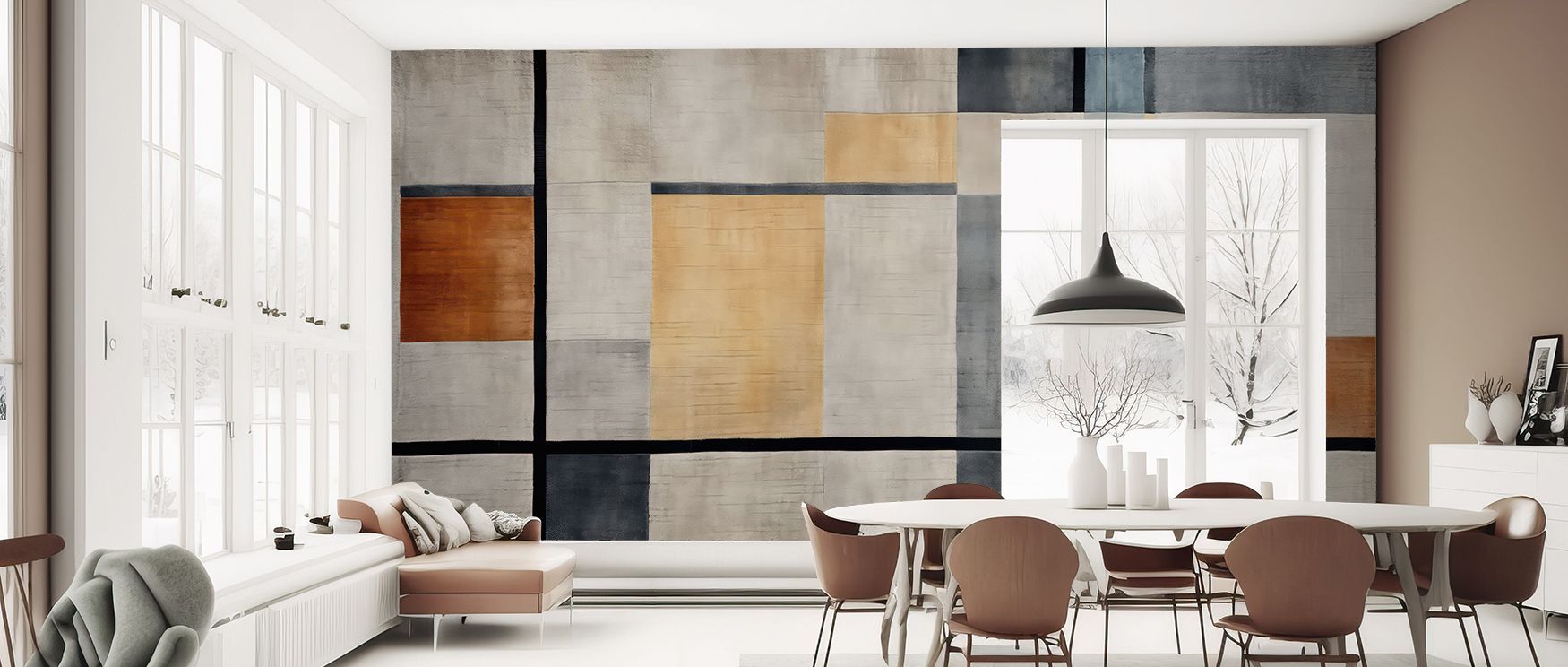 Through its abstract composition, the Mondrisque No.2 Wallpaper balances strength with subtlety. Its geometry resonates across interiors, enriching bedrooms or offices with atmosphere that feels artistic, thoughtful, and modern in expression. 