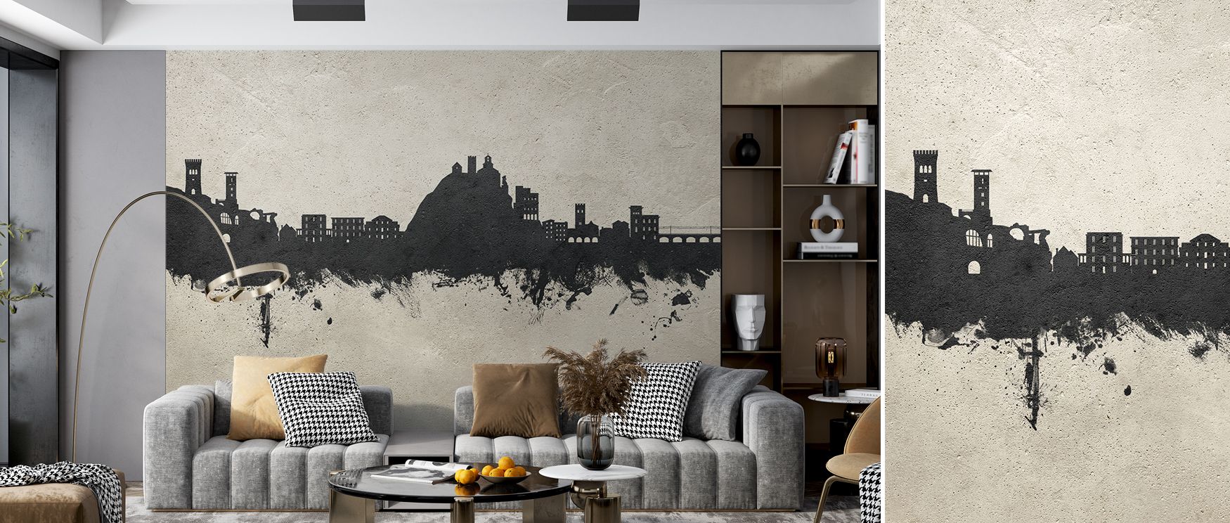 Monterosso al Mare Italy Skyline Concrete Wallpaper reflects heritage in its forms, layering silhouettes across textured tones. Its composition adds depth to interiors, making offices or bedrooms resonate with cultural sophistication and historical presen