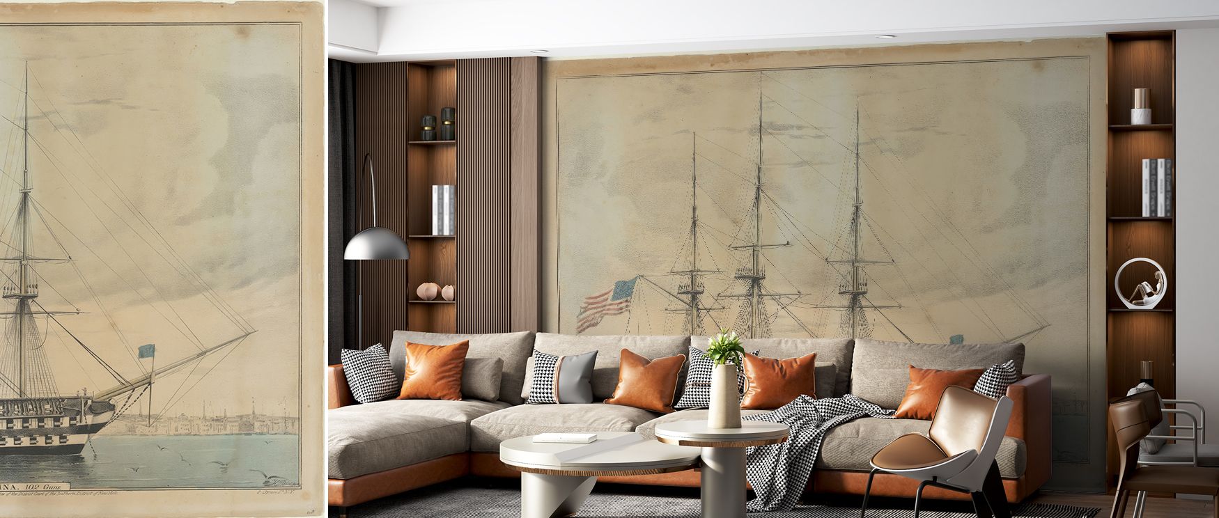 Maritime elegance flows in the North Carolina Ship Wallpaper, where ship motifs enrich imagery. Its design transforms offices or bedrooms into interiors filled with serenity. Walls resonate with cultural charm, shaping reflective settings alive with nauti