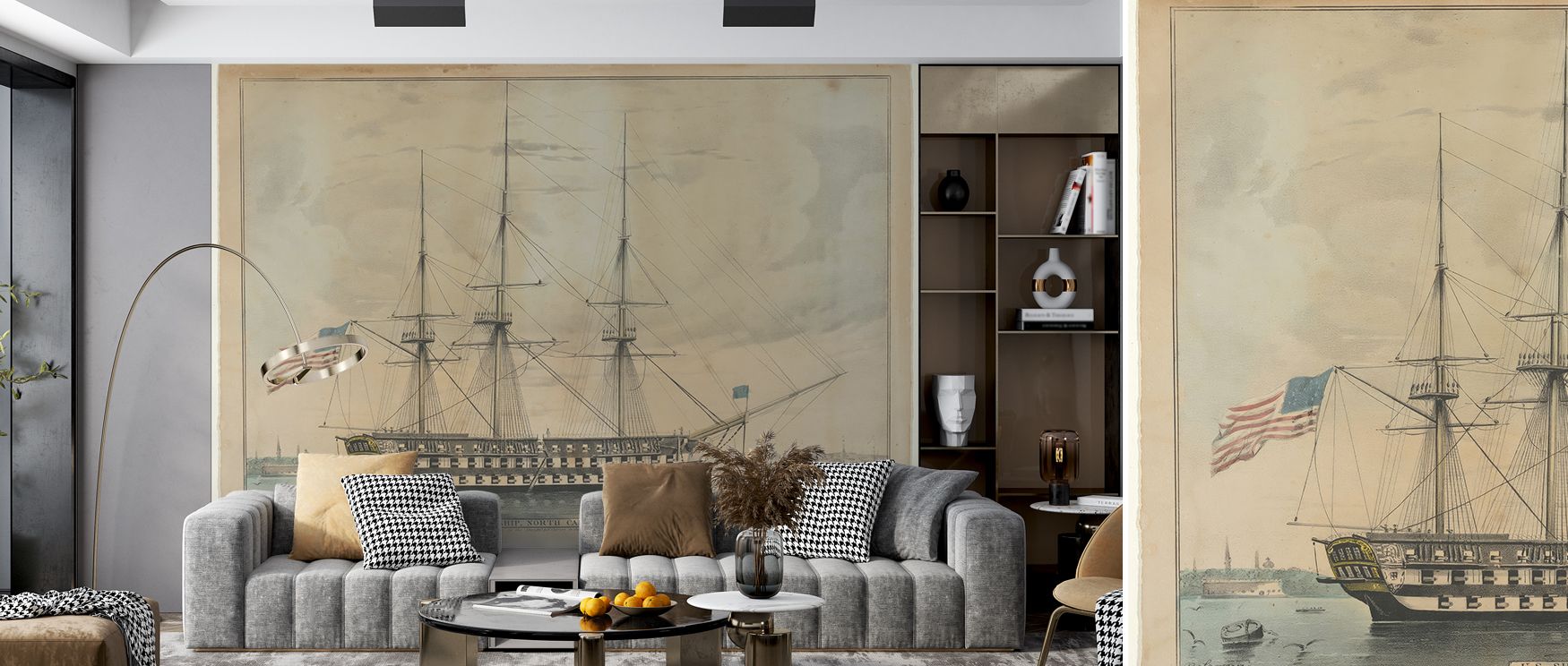 North Carolina Ship Wallpaper reflects rhythm of seas, where motifs enrich walls. Its design transforms living rooms or bedrooms into settings filled with charm. Interiors resonate with composure, turning walls into reflective spaces enriched with nautica