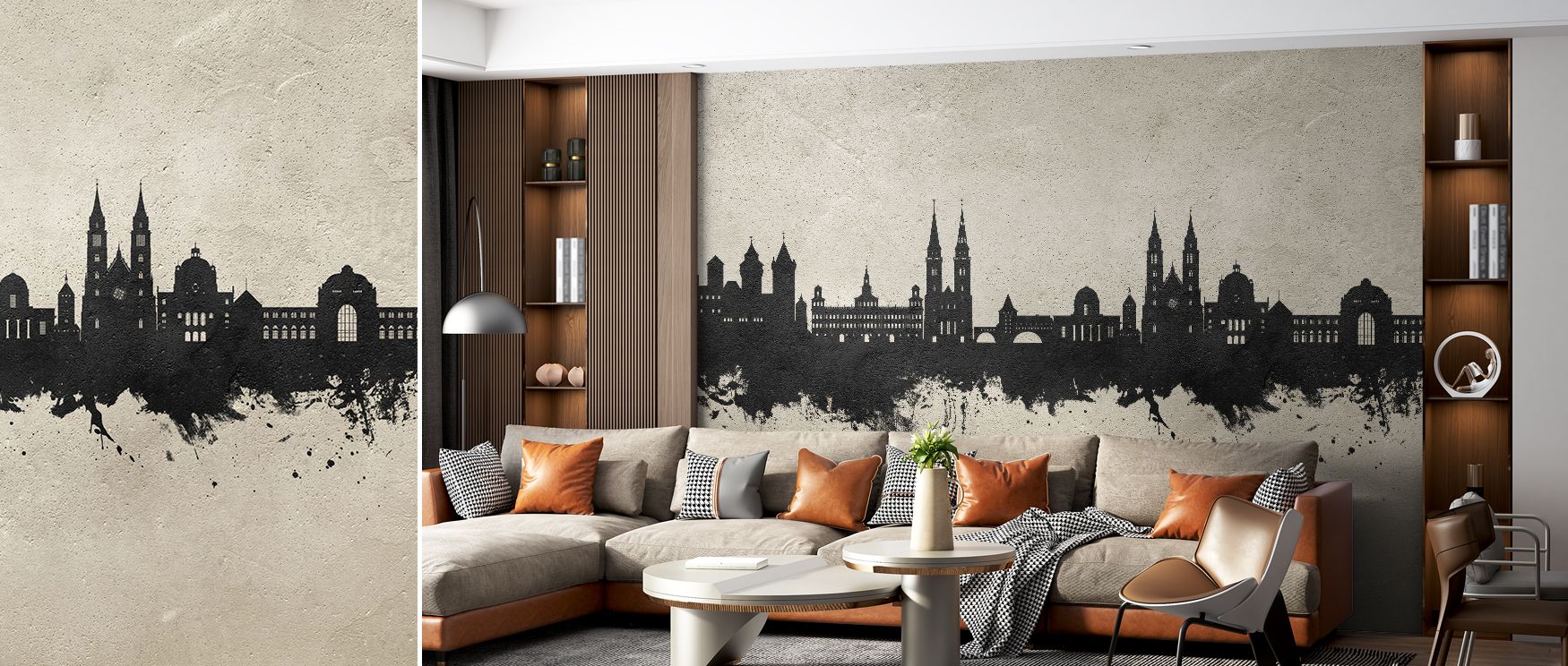 The Nuremberg Germany Skyline Concrete Wallpaper suggests heritage through motifs that capture architectural resonance. Each silhouette conveys balance and cultural charm, rising against concrete textures that ground the imagery. The muted palette enriche