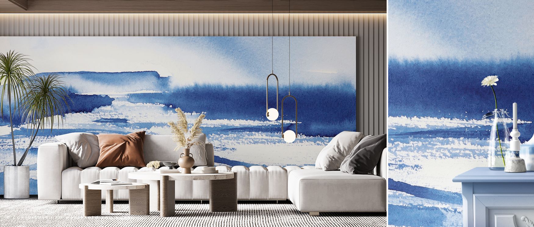 Openness flows through the Ocean Blue Pt.1 Wallpaper, where tones of blue suggest horizon lines. Each motif creates rhythm, enriching interiors with clarity. The design radiates freshness, offering calmness. Suitable for bedrooms, offices, or living rooms