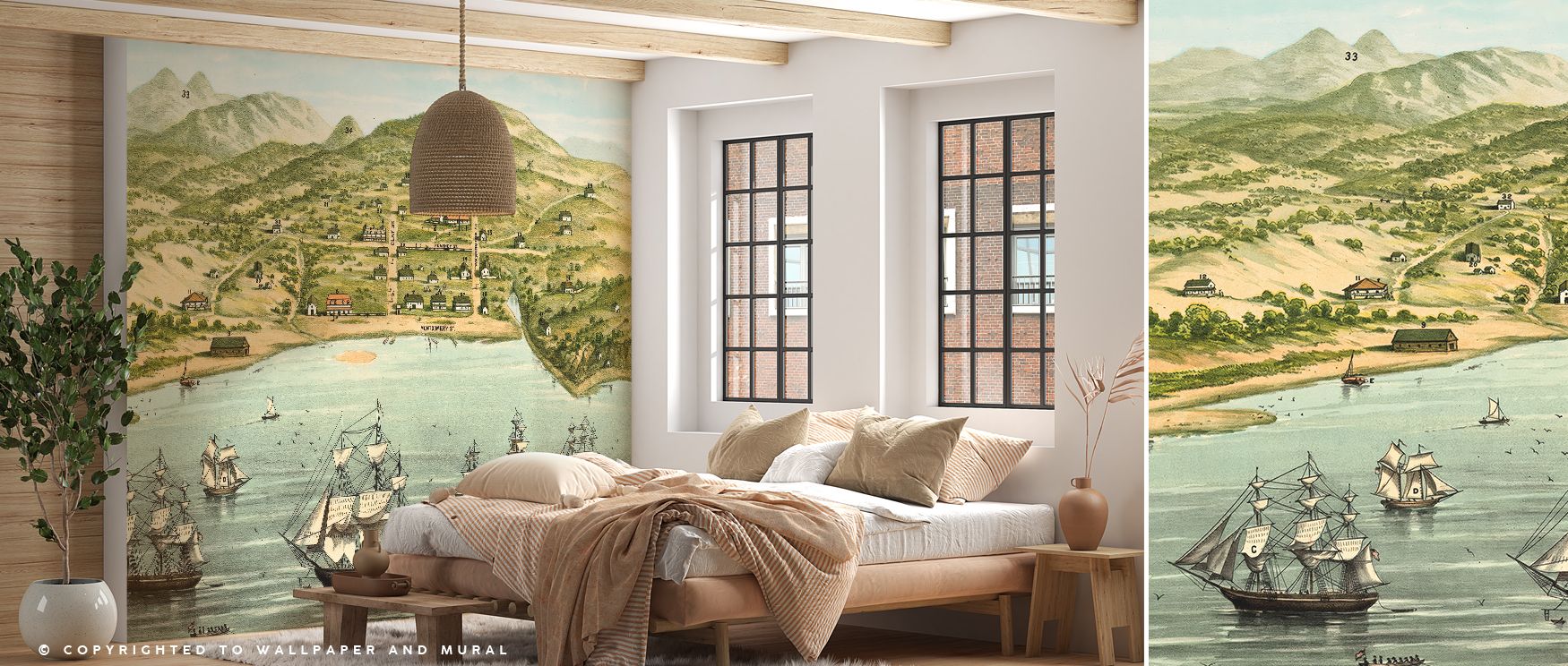 Old View of San Francisco Wallpaper layers historical imagery across refined tones, where forms convey charm. Its design enriches bedrooms or offices, creating atmosphere filled with composure. Walls resonate with heritage, turning interiors into reflecti