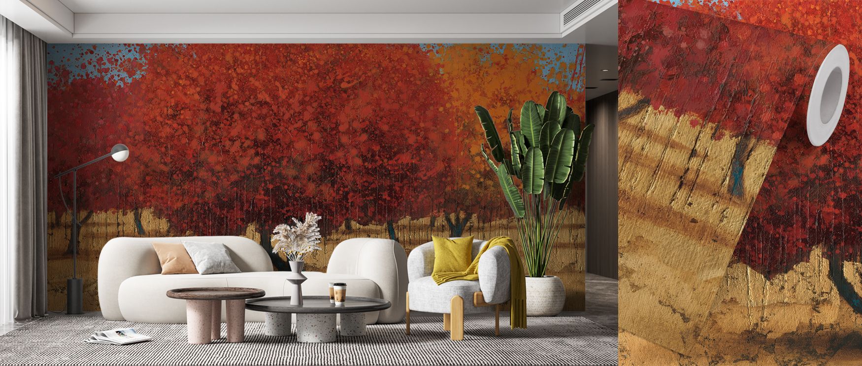 Orange Trees II Wallpaper conveys vitality through tree imagery, where tones highlight freshness. Its design enriches bedrooms or offices, creating atmosphere alive with serenity. Walls resonate with balance, turning interiors into reflective settings enr