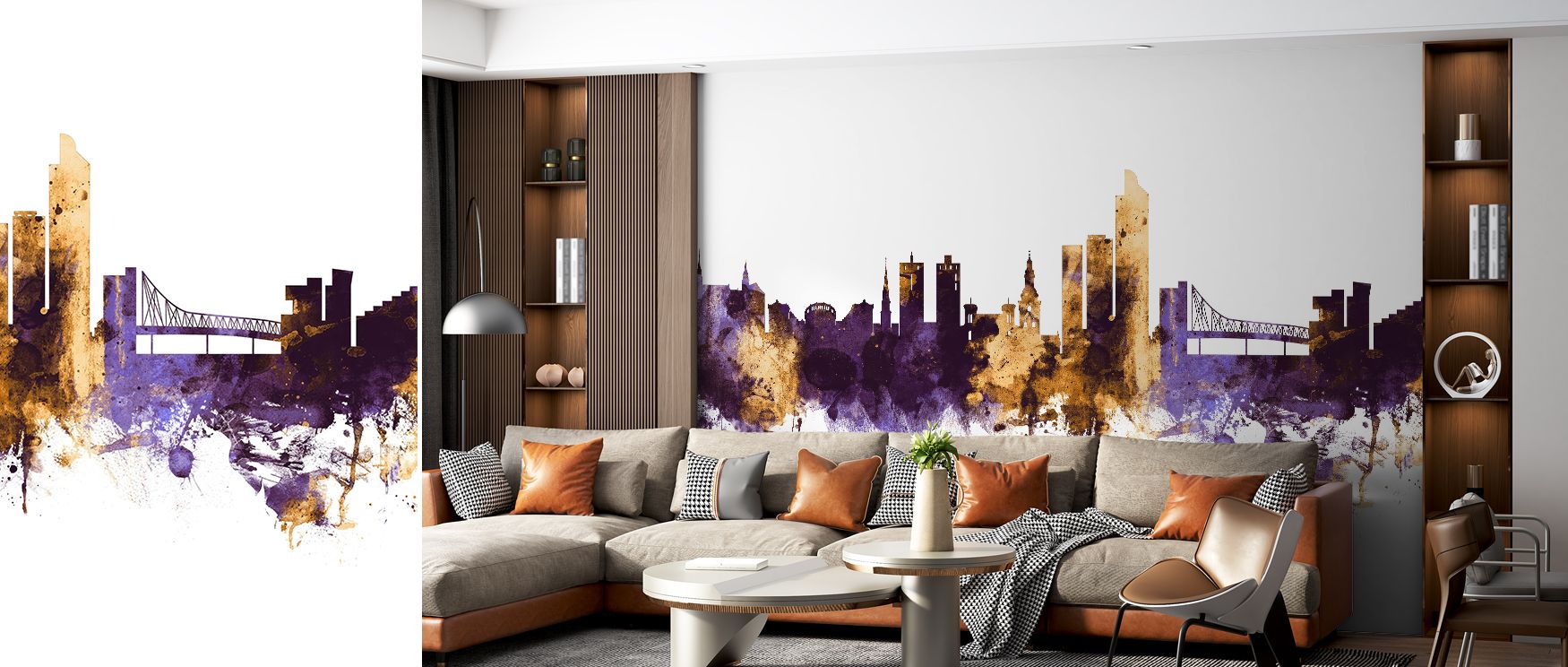 The Oslo Skyline Purple & Gold Wallpaper layers luminous imagery into balanced tones, where silhouettes reflect composure. Its design enriches living rooms or bedrooms, creating atmosphere alive with serenity. Walls resonate with elegance, shaping interio