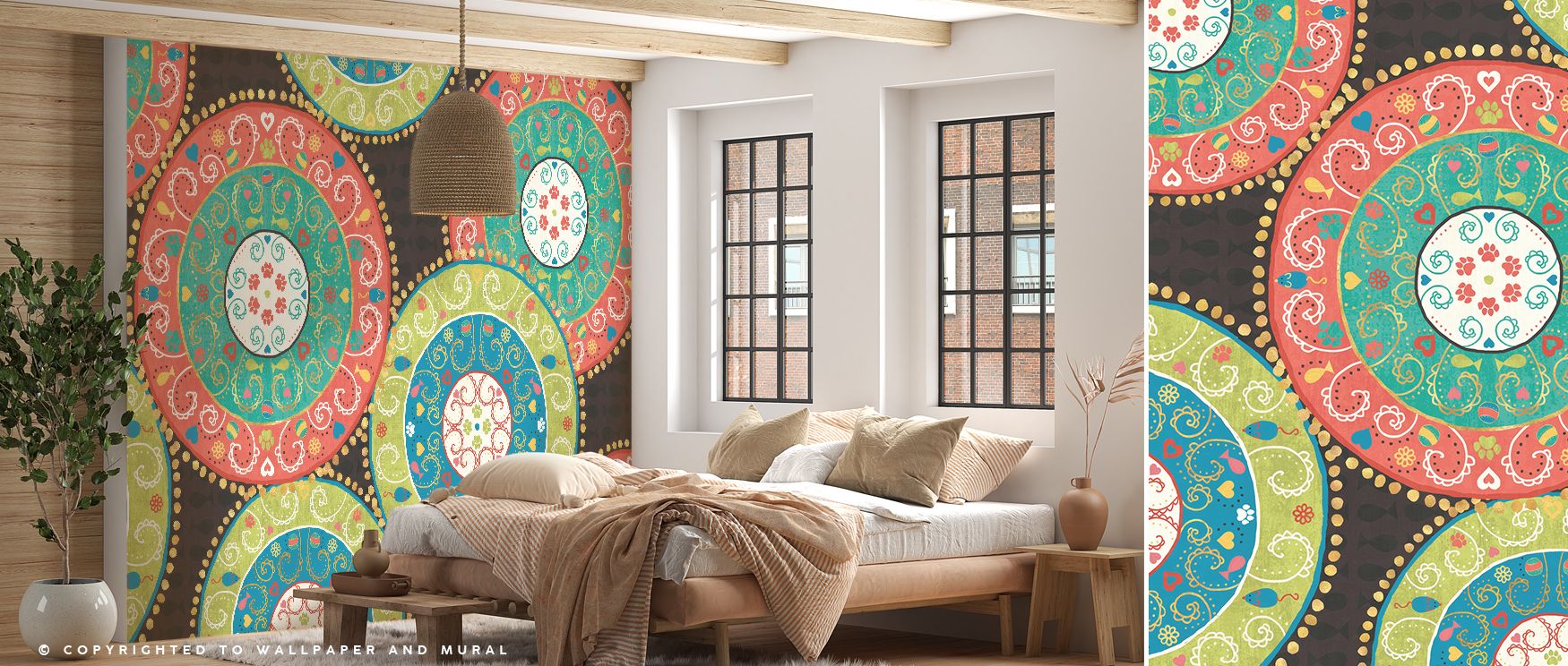 Otomi Cats VI Dark Wallpaper layers feline motifs across bold tones, where imagery conveys charm. Its design enriches nurseries or bedrooms, creating atmosphere alive with joy. Walls resonate with creativity, turning interiors into reflective landscapes e